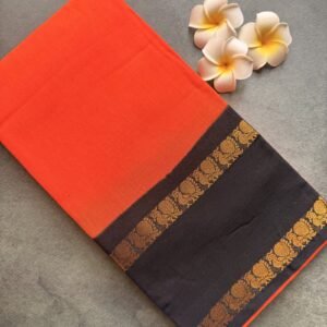 orange and black sungudi cotton saree