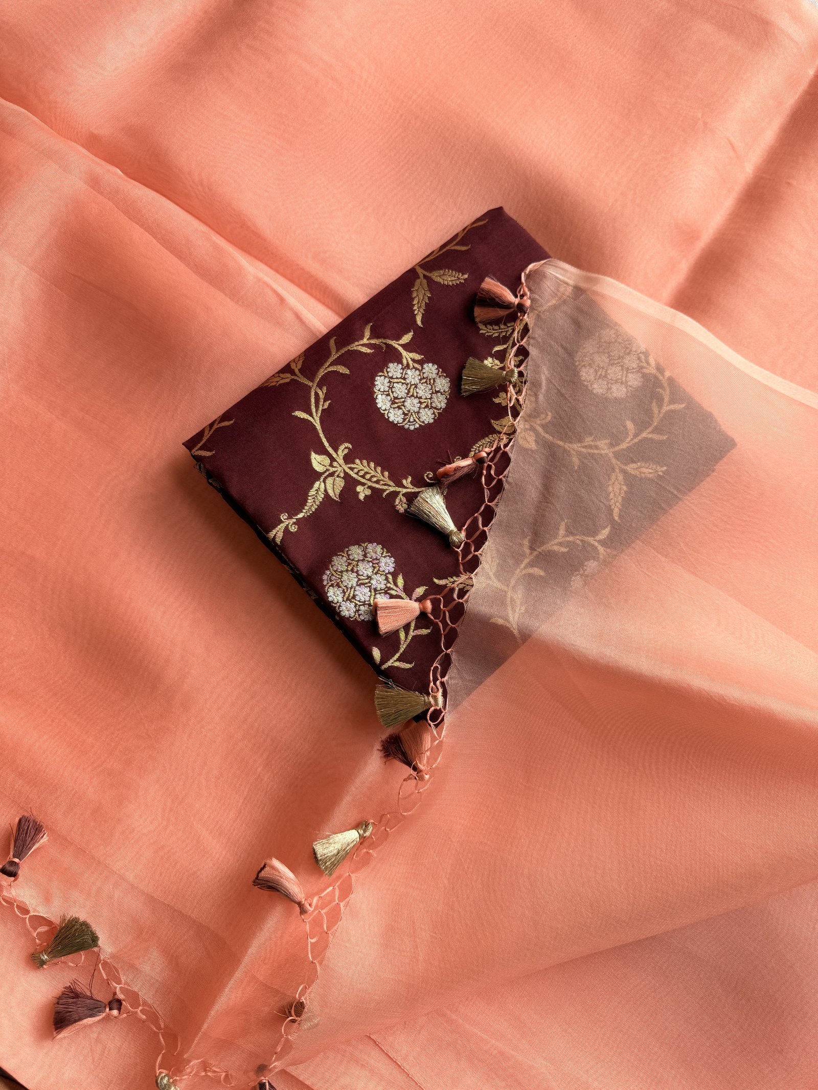 peach handloom organza silk saree