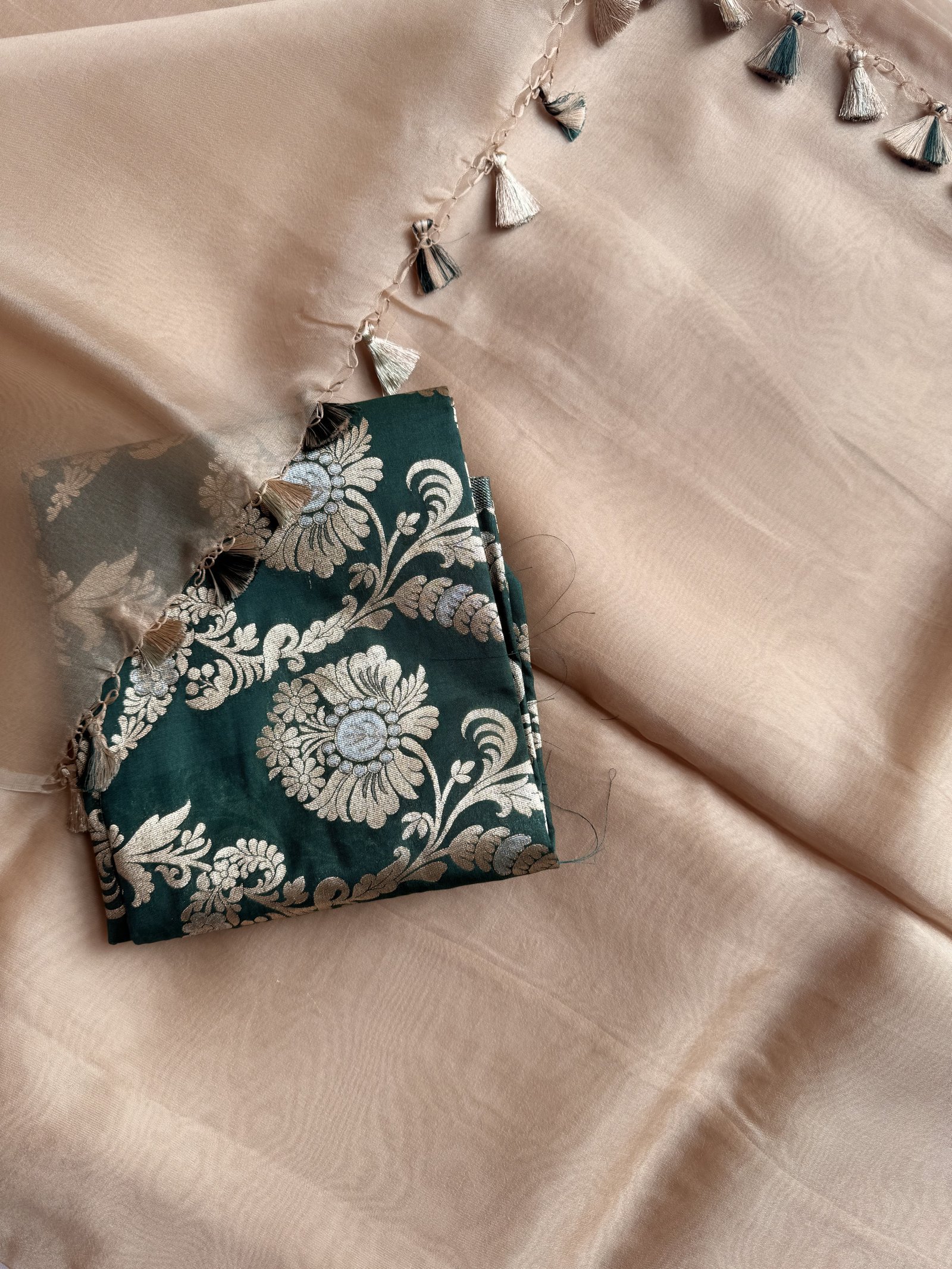 beige handloom organza silk saree