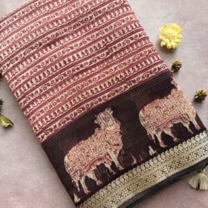 deep wine chanderi silk saree with nandhi