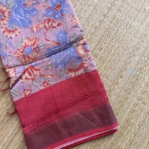 pinkish peach munga tussar silk saree (block print)