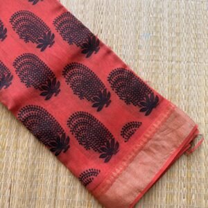 rust with black munga tussar silk saree (block print)