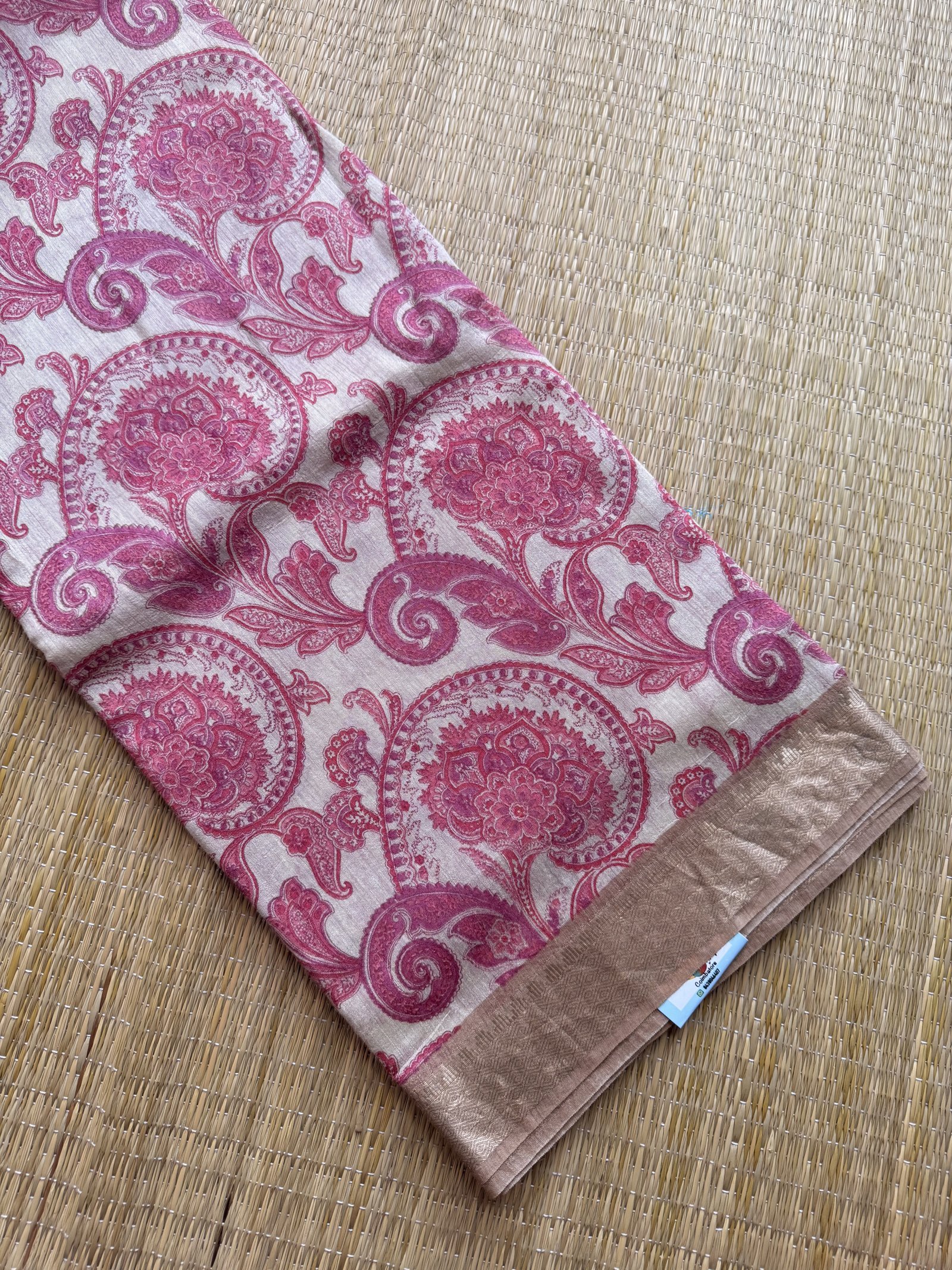 pink shade munga tussar silk saree (digital print)