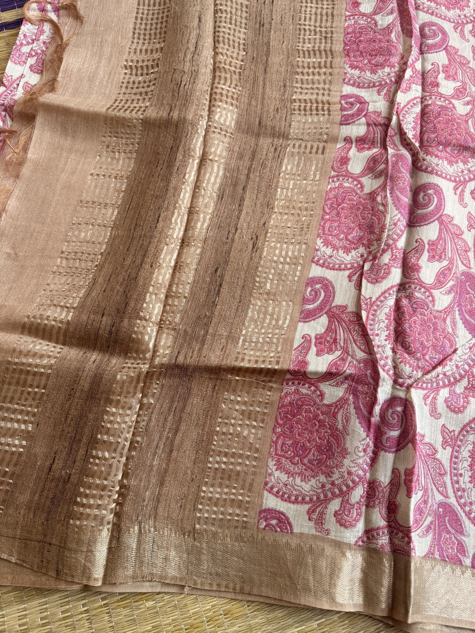 pink shade munga tussar silk saree (digital print)