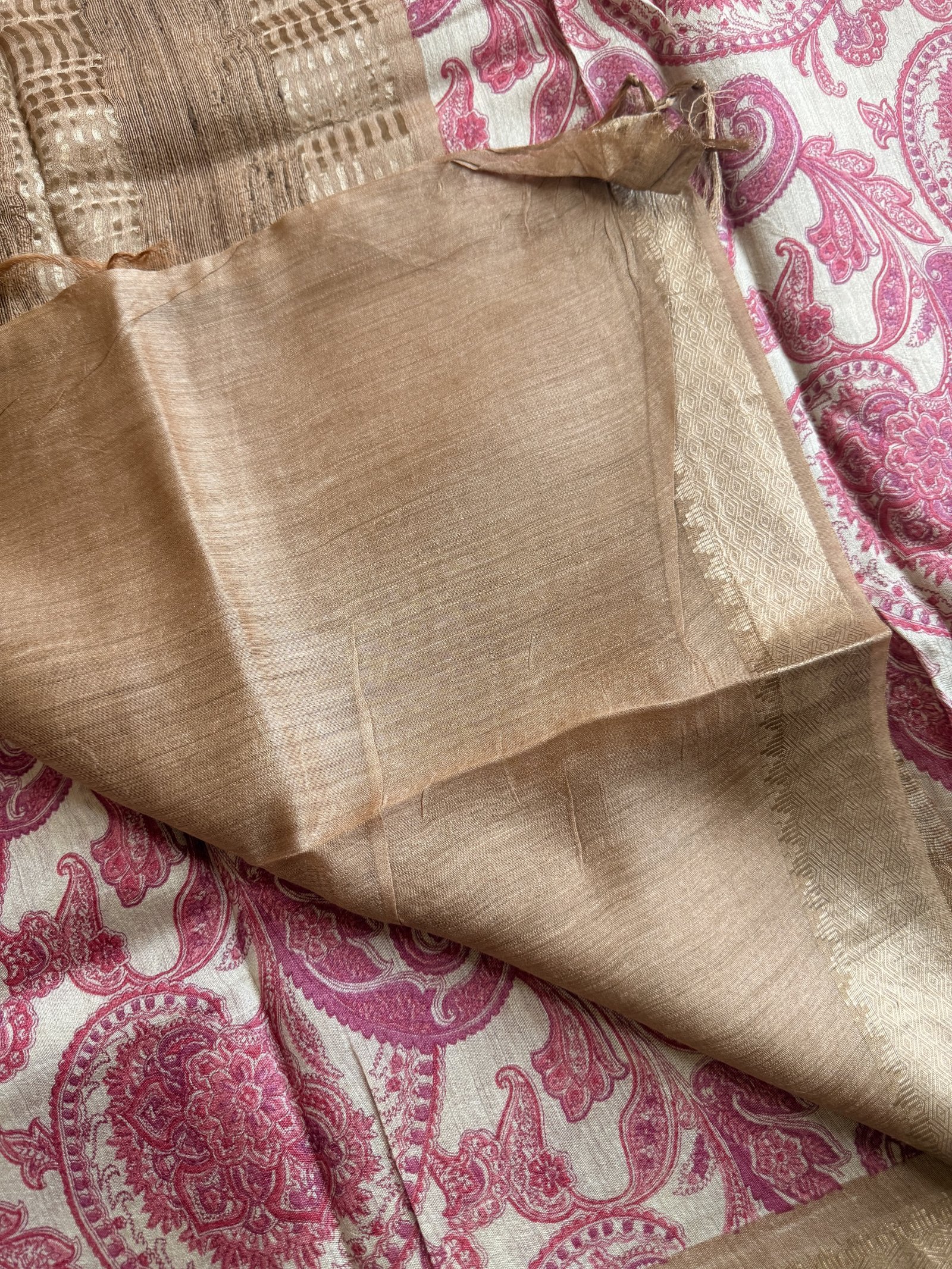pink shade munga tussar silk saree (digital print)