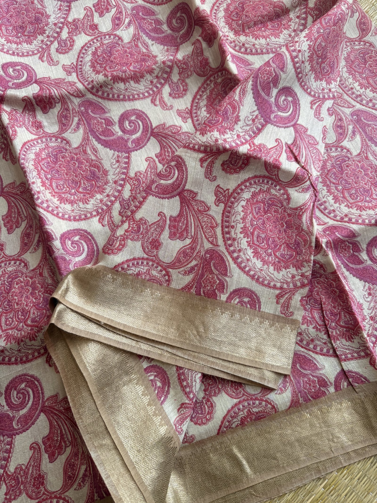 pink shade munga tussar silk saree (digital print)