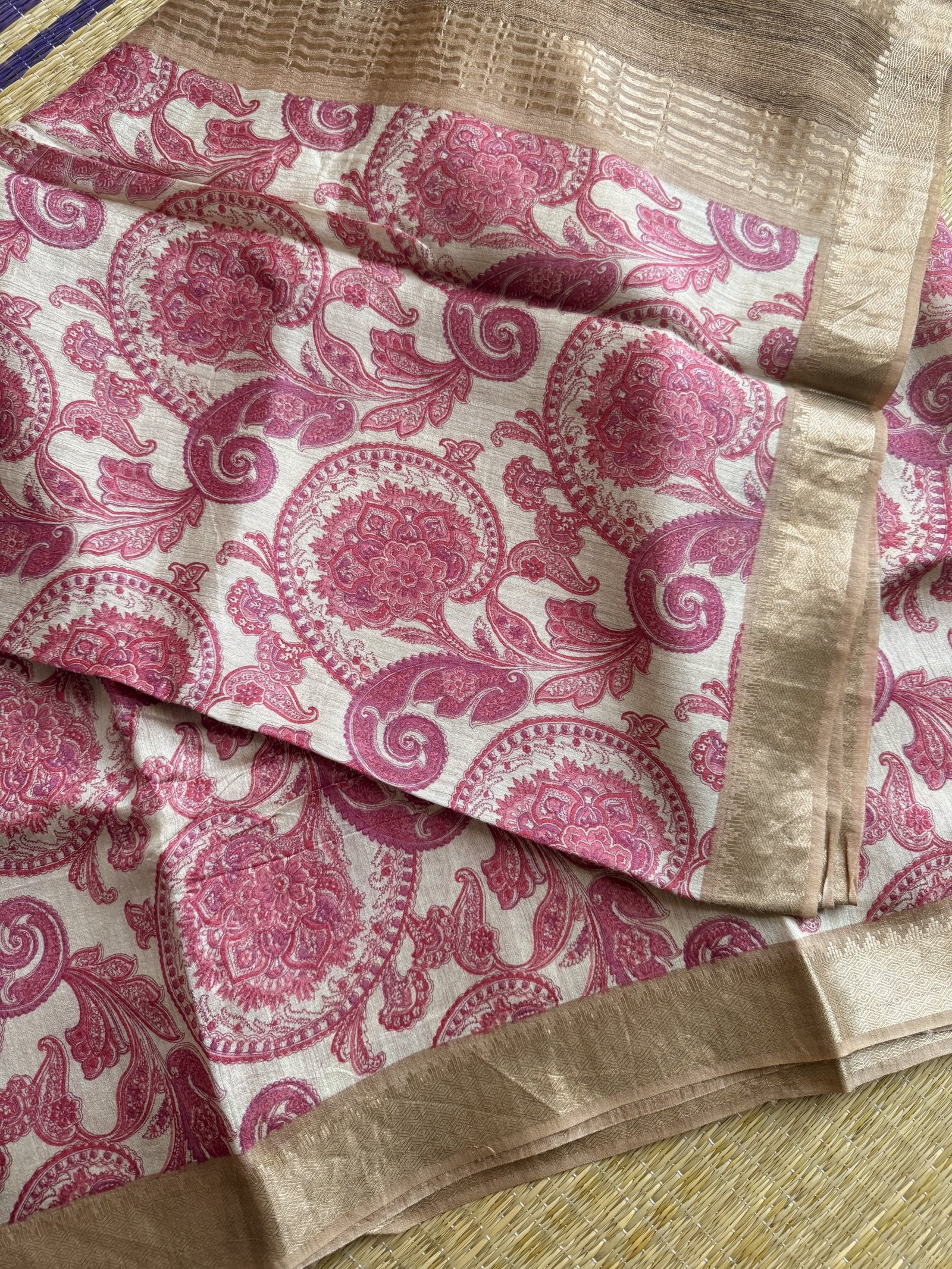 pink shade munga tussar silk saree (digital print)