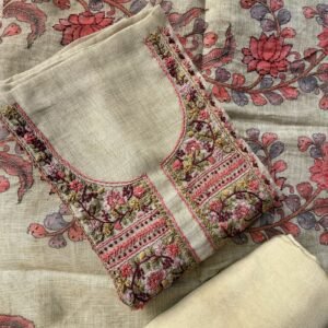 mehandi green linen by tissue unstitched suit