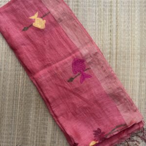 orange jamdani linen silk saree (fish motifs)