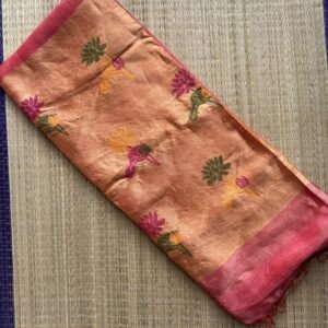 orange jamdani linen silk saree (lotus)