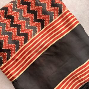 chevron red and black block ajrakh modal silk saree