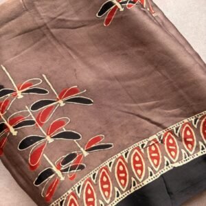 housefly brown pattern ajrakh modal silk saree