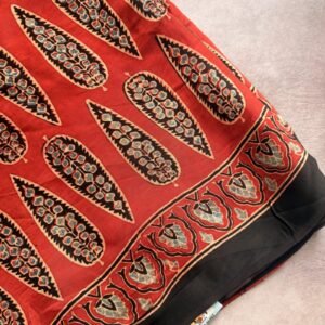red parsley blocked pattern ajrakh modal silk saree
