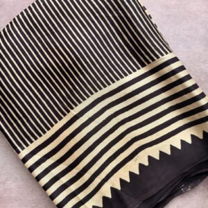 black and white stripes ajrakh modal silk saree