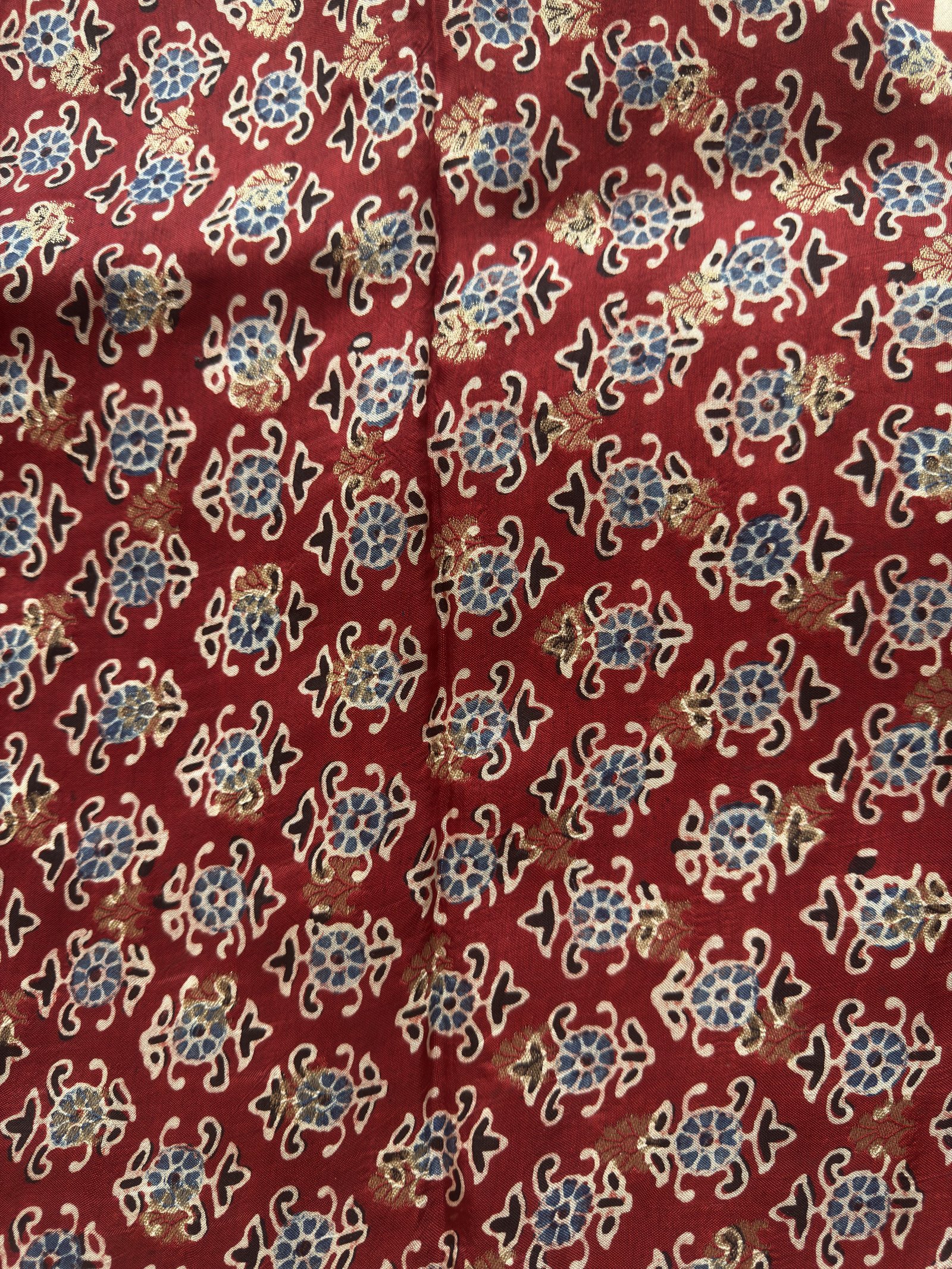 maroon white checked ajrakh dola silk saree