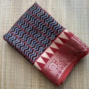 rustic maroon geometrical ajrakh dola silk saree