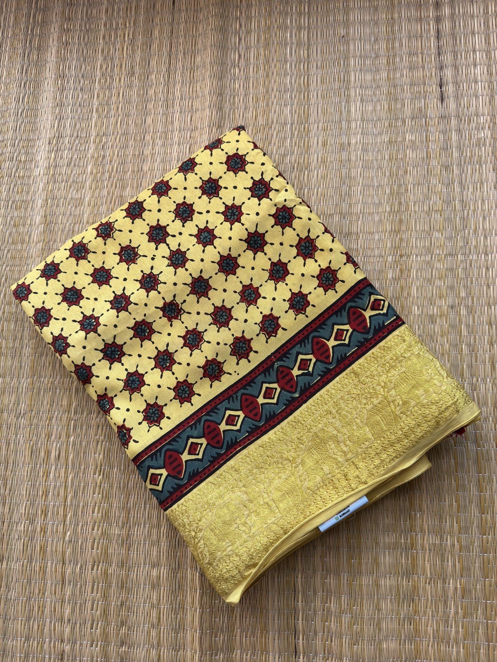 yellow ajrakh dola silk saree