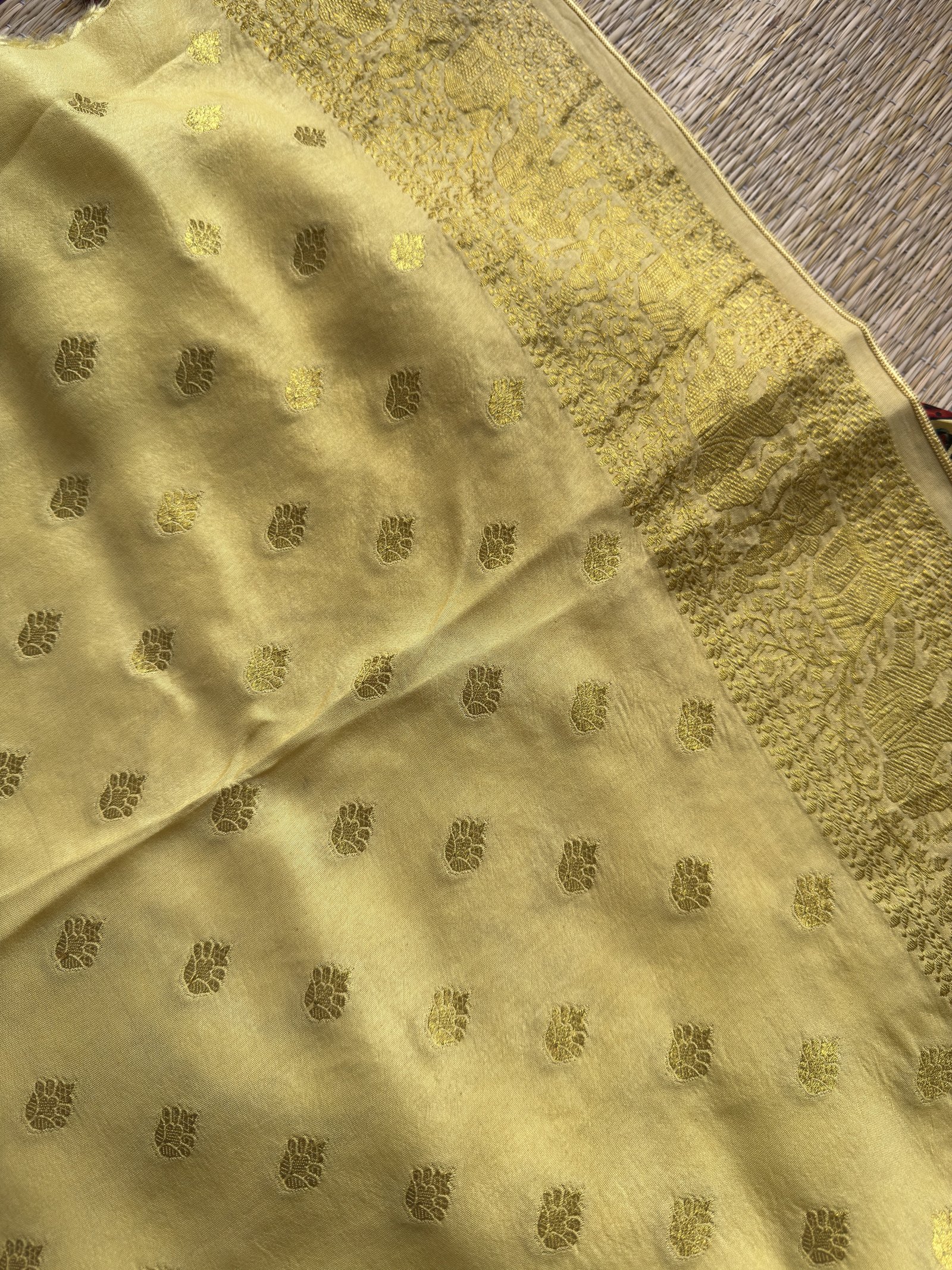 yellow ajrakh dola silk saree