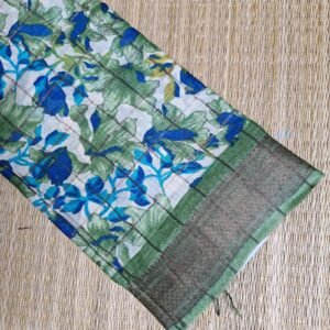 green & blue kanchi border tussar silk saree