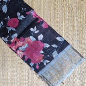 black & metallic grey kanchi border tussar silk saree