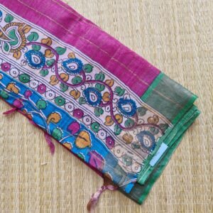 magenta with green solid colour checked tussar silk saree (with kk pallu & blouse)
