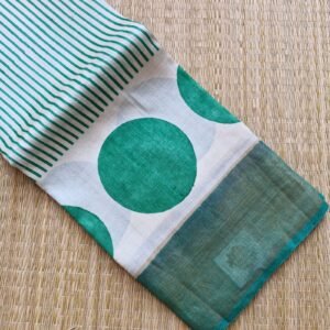 green stripes with polka block printed tussar silk saree