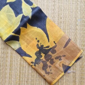 yellow & black digital printed tussar silk saree