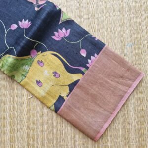 black pichwai digital printed tussar silk saree
