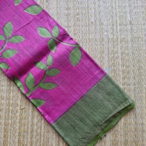 pink and green digital printed tussar silk saree