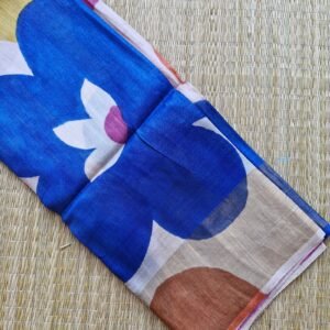 beige with blue pink florals handpainted desi tussar silk saree