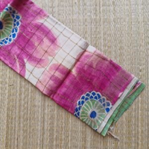 beige with pink (checked zari weaved) handpainted desi tussar silk saree