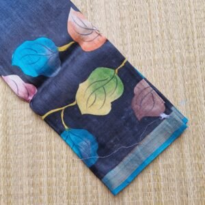 black with blue border handpainted desi tussar silk saree