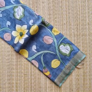 grey with green handpainted desi tussar silk saree