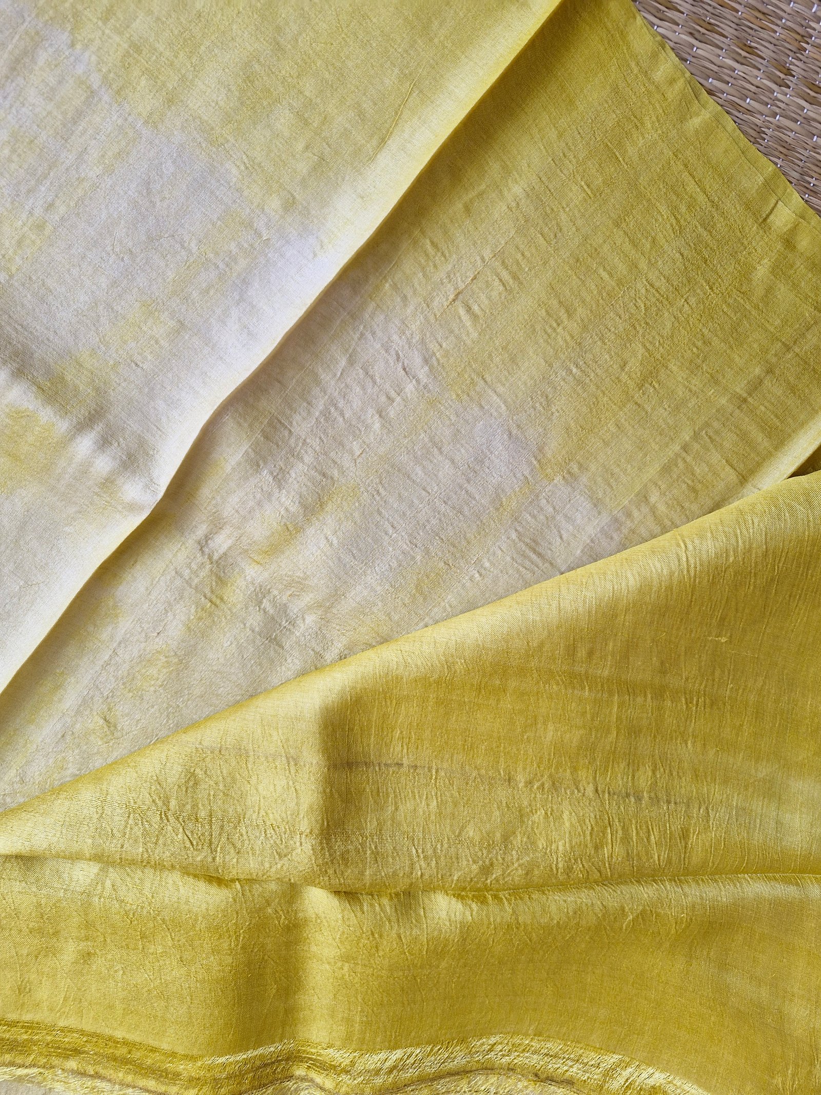 yellow shibori pattern tussar silk saree