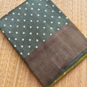 green orange grey multi colour polka dots tussar silk saree