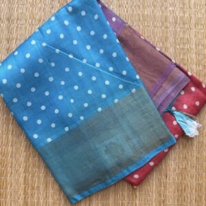 purple orange blue multi colour polka dots tussar silk saree