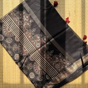 Ajrakh Maheshwari Silk by Cotton Saree – AM003