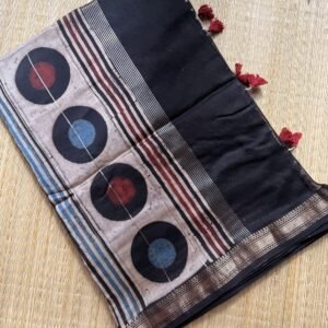 Ajrakh Maheshwari Silk by Cotton Saree – AM006