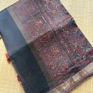 Ajrakh Maheshwari Silk by Cotton Saree – AM008
