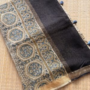 Ajrakh Maheshwari Silk by Cotton Saree – AM009