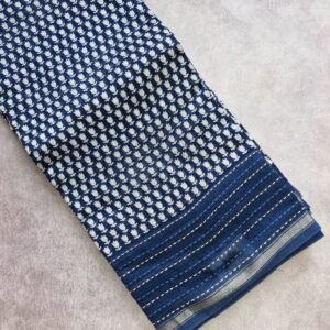 Blue Florals with Kantha Stitched Borders Digital Printed Chanderi Silk Saree