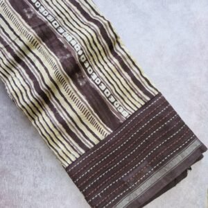 Coffee and Beige Geometrical Digital Printed Chanderi Silk Saree