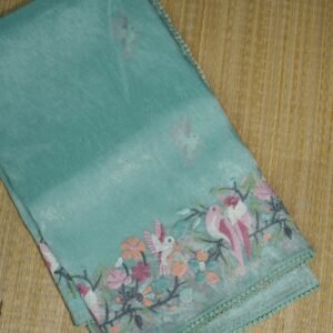Green Glass Tissue Silk Saree with Parrot Weaving