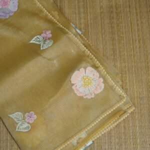 Yellow Glass Tissue Silk Saree with 3D Appliqué