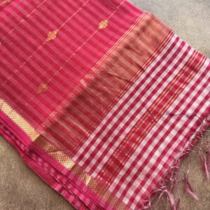 Pink Checked Maheshwar Handloom Silk Saree