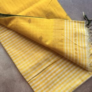 Yellow Shade Checked Maheshwar Handloom Silk Saree