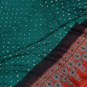 Green and Red Modal Ajrakh Bhandhini Saree