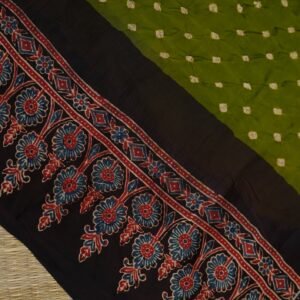 Mehandi Green Modal Ajrakh Bhandhini Saree