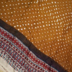 Mustard Yellow Modal Ajrakh Bhandhini Saree with Lagdi Patta Pallu