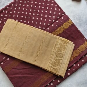 Deep Maroon and Beige Sungudi Cotton Saree